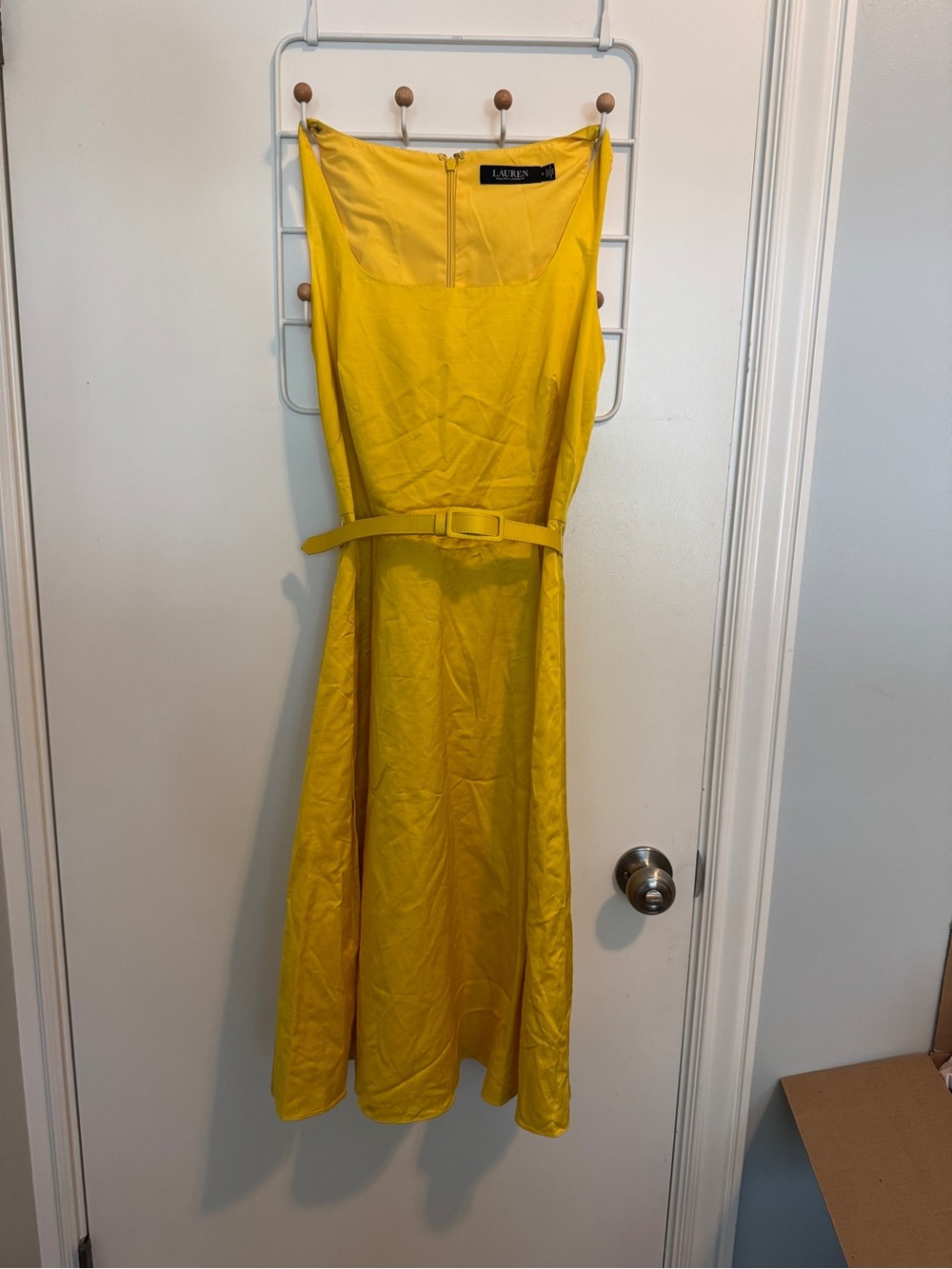 Lauren Ralph Lauren Yellow Sleeveless Belted Midi Dress